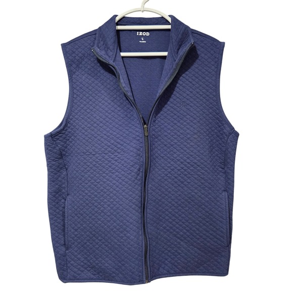 IZOD Quilted Vest Men Size L Navy Blue Zippered Pockets - Picture 2 of 8